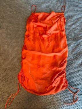Zara Satin Orange Slip Dress with Spaghetti Straps